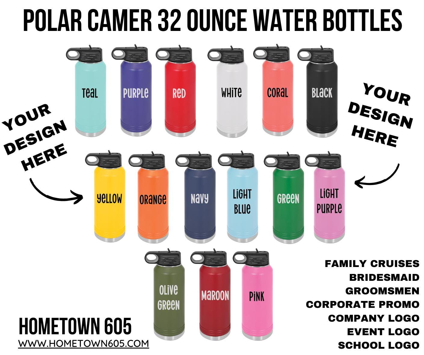 Engraved Insulated Water Bottle with Straw: Personalized 32 oz Stainless Steel