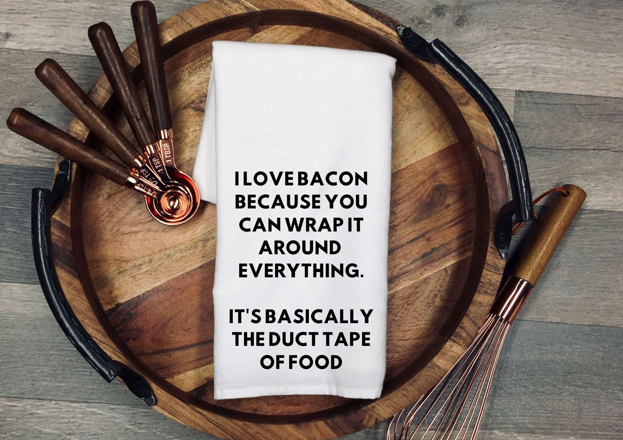 Funny Bacon Lover Tea Towel: Humorous Kitchen Dish Cloth