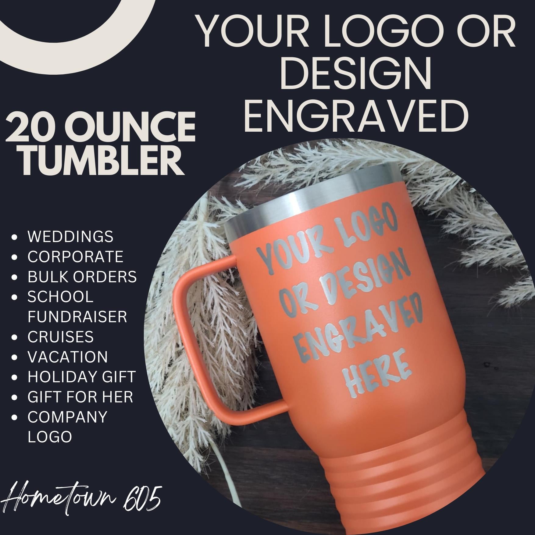 Personalized 20 oz Stainless Steel Tumbler, Laser Engraved Travel Mug