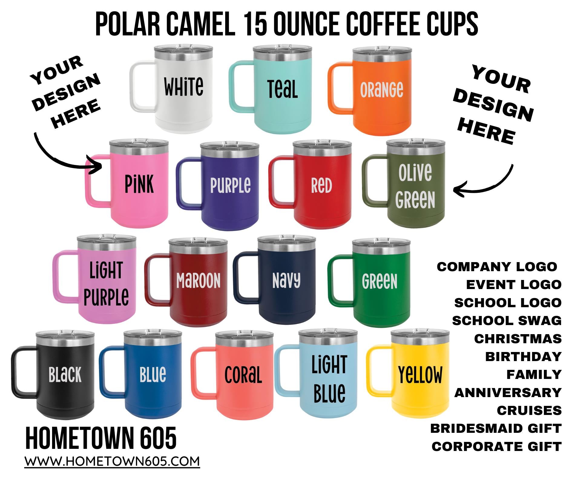 Personalized Insulated Coffee Mug: 15oz Stainless Steel Travel Mug