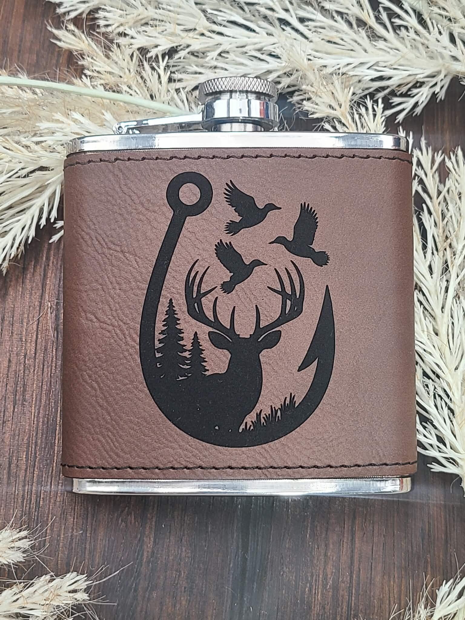 Personalized Leather Wrapped Flask • Custom Engraved 6oz Hip Flask