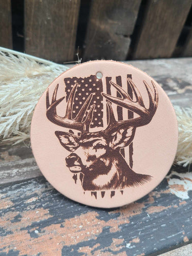 Leather Air Freshener- Deer with Flag
