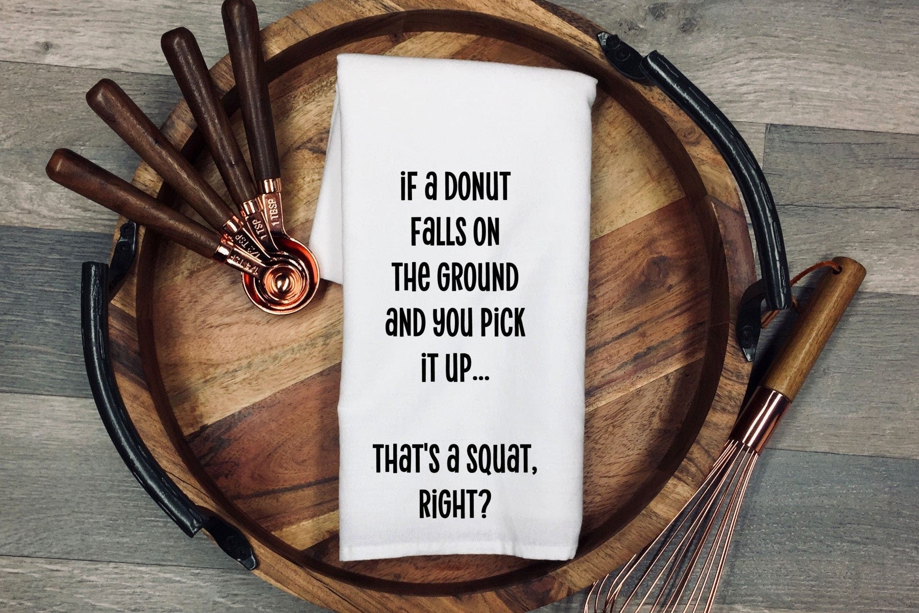 Funny Donut Flour Sack Tea Towel: Squat Joke, 100% Cotton Dish Cloth for Christmas