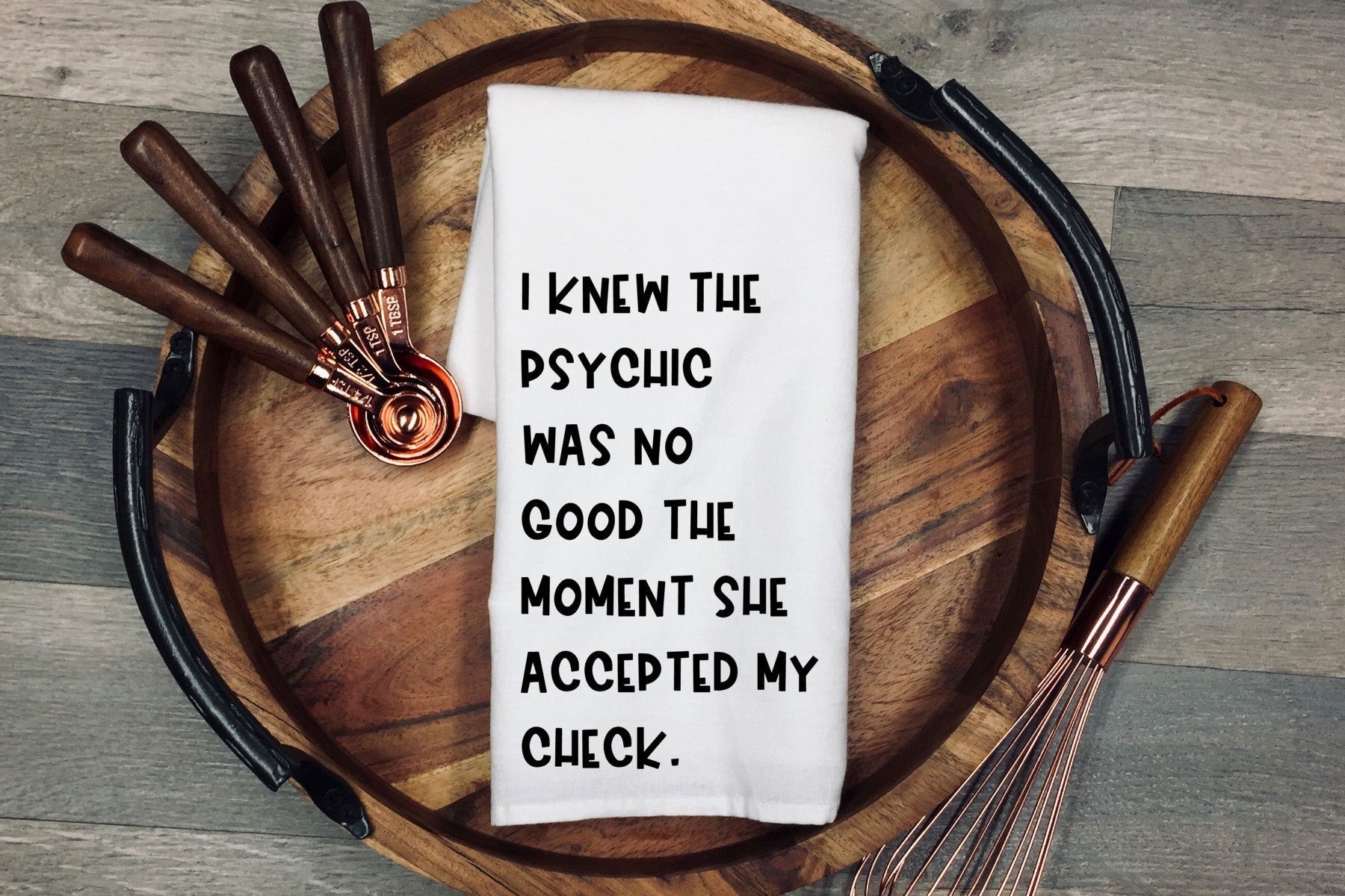 Funny Kitchen Tea Towel: Psychic Check, Humorous Host Gift for Christmas