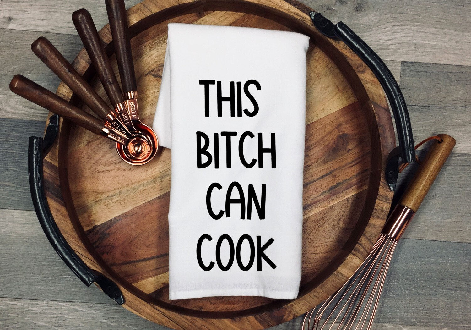 Funny Kitchen Tea Towel, "This Bitch Can Cook" Slogan, Hostess Gift