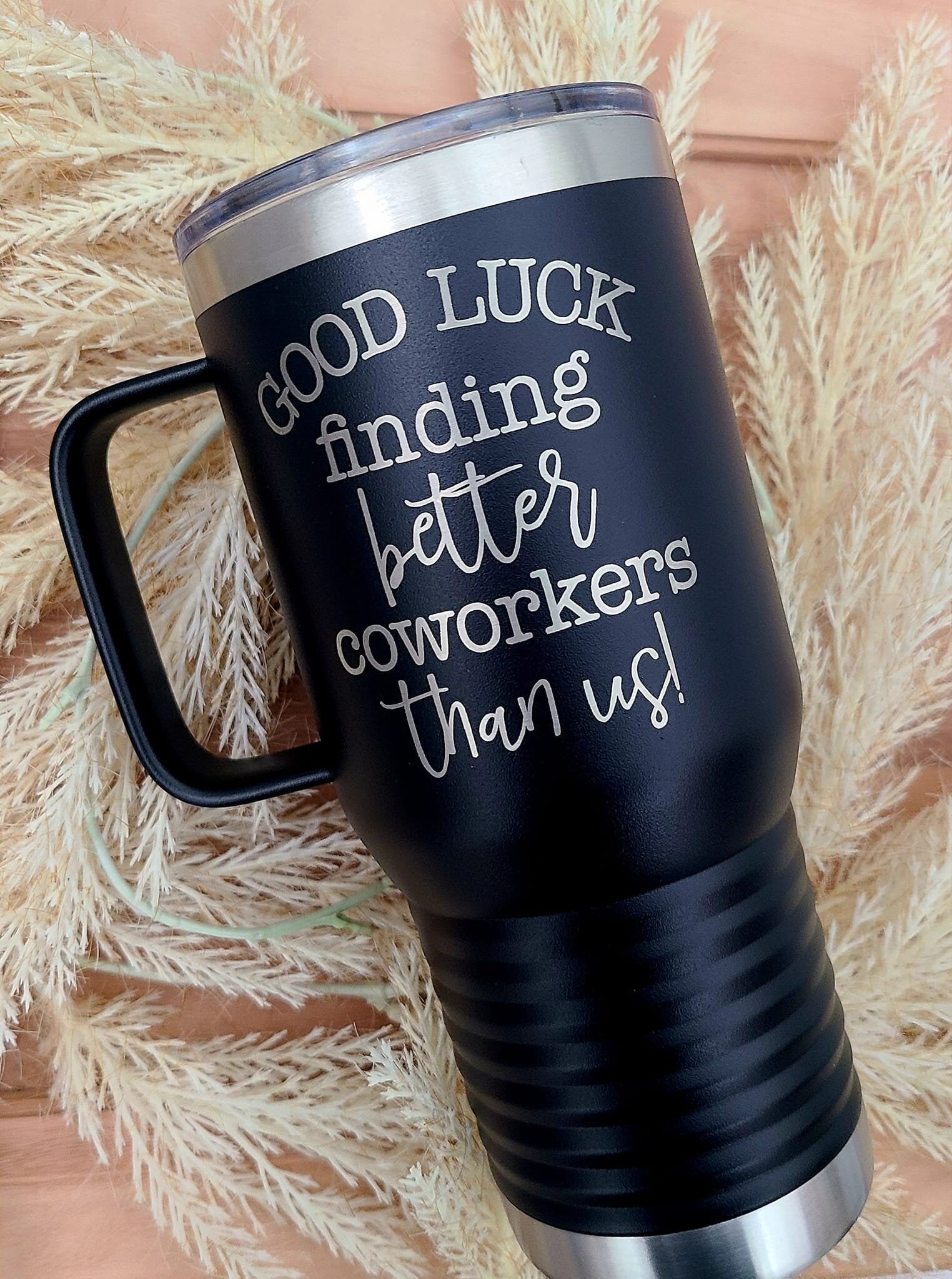 Custom Engraved Stainless Steel Tumbler with Handle, Insulated 20 oz, Logo, Text