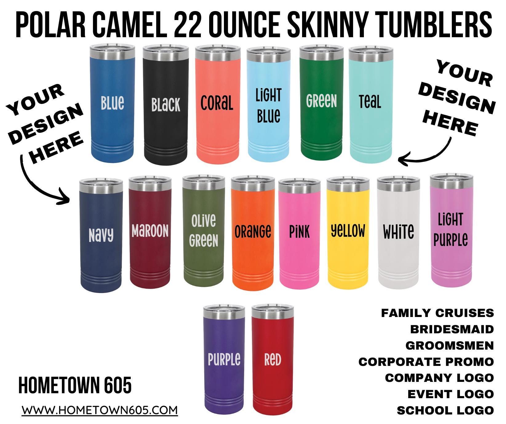 Personalized 22 oz Skinny Tumbler with Lid and Straw, Laser Engraved