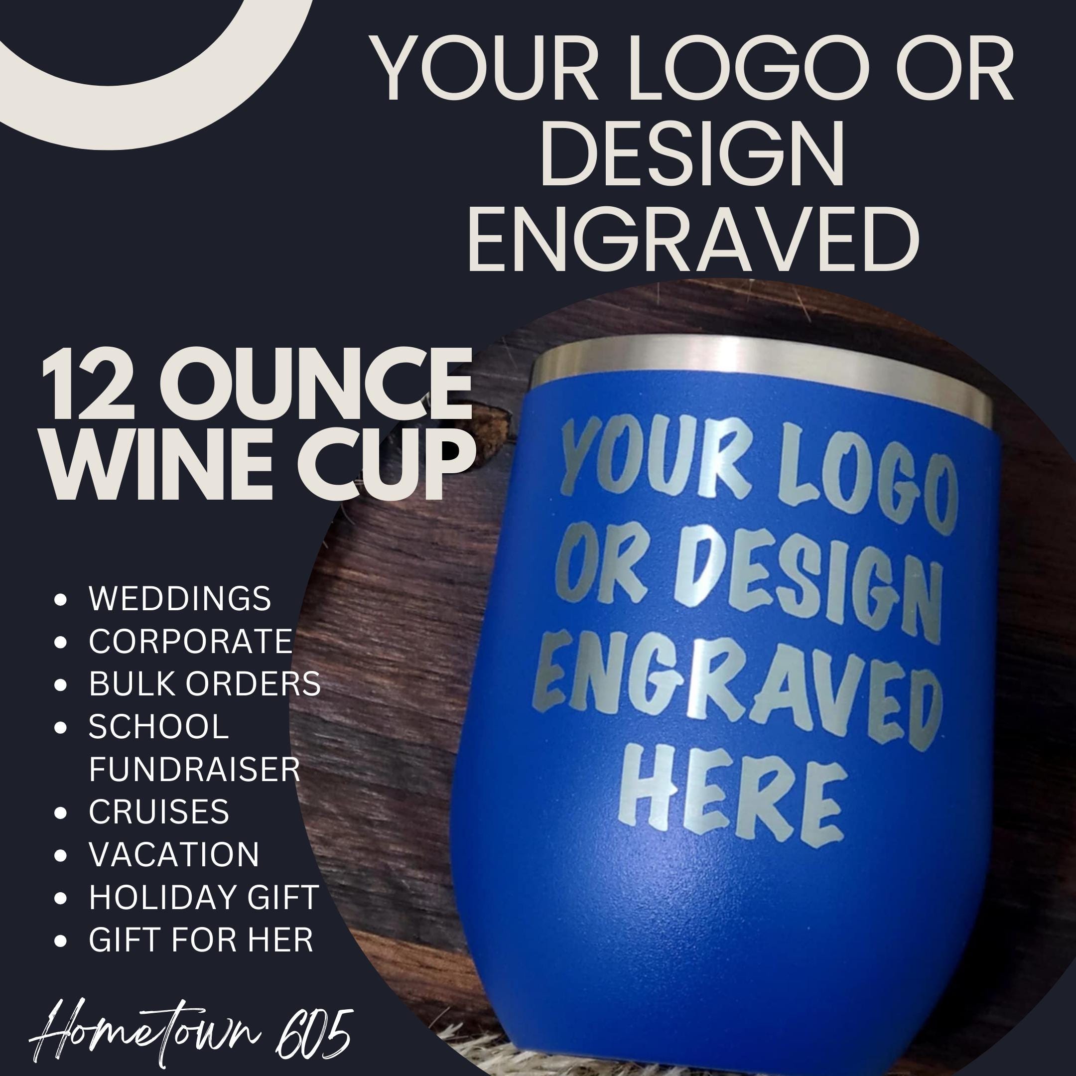Custom Laser Engraved Wine Tumbler, 12oz Stainless Steel, Bridesmaid Gifts