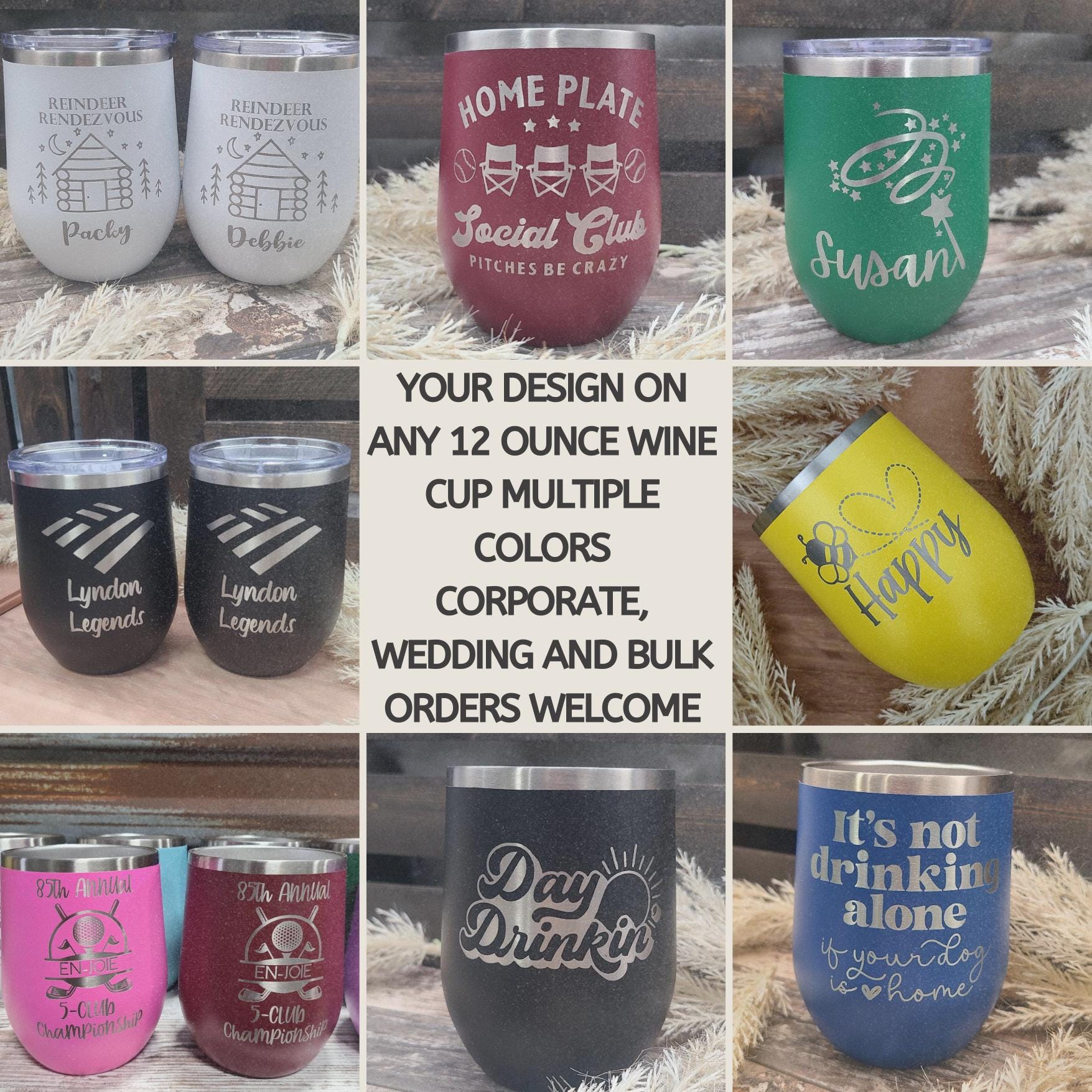 Personalized Insulated Wine Tumbler – Custom Engraved 12oz, Wedding Gift