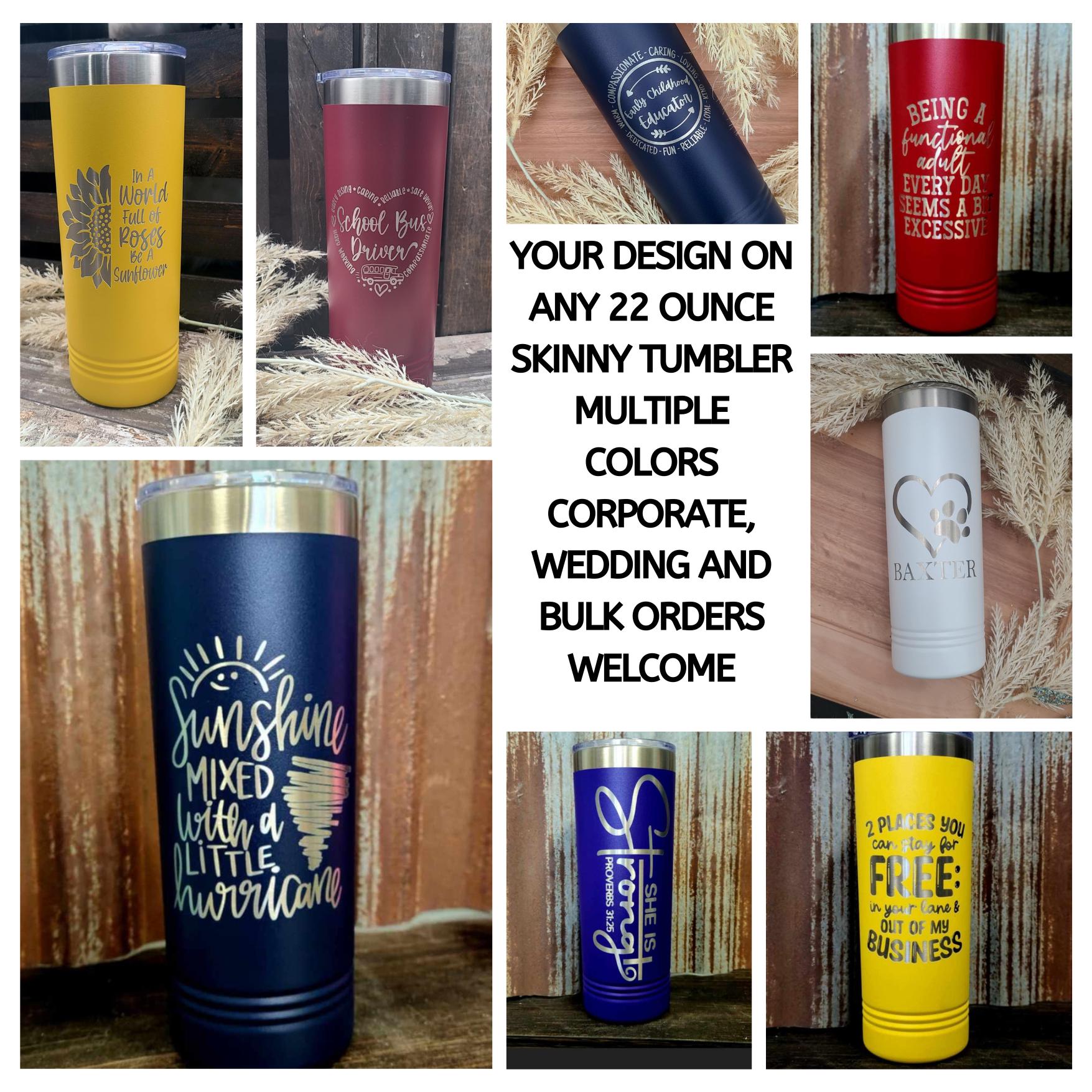 Personalized 22 oz Skinny Tumbler with Lid and Straw, Laser Engraved