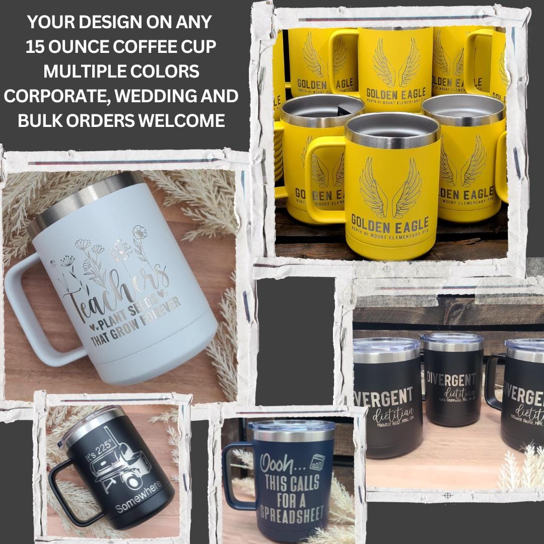 Personalized Insulated Coffee Mug: 15oz Stainless Steel Travel Mug