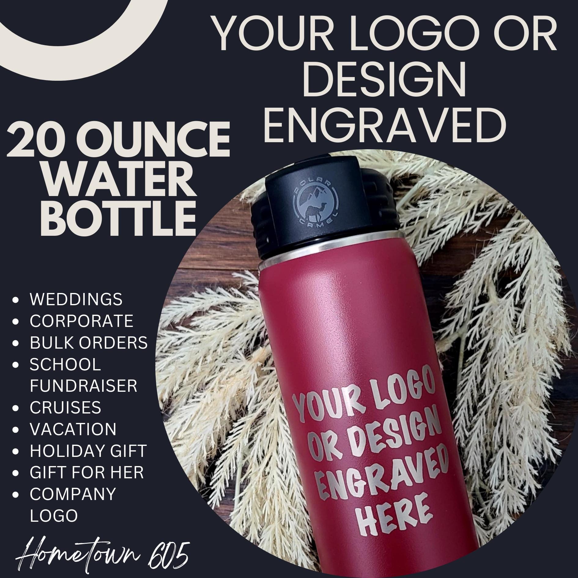 Laser Engraved 20 oz Insulated Water Bottle: Personalized Polar Camel Tumbler