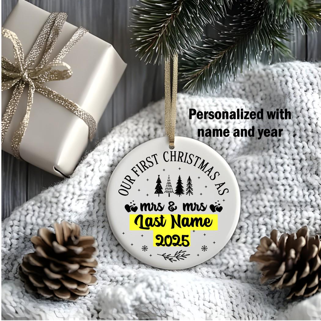 Personalized First Christmas Married Ornament: Mr & Mrs Ceramic Keepsake