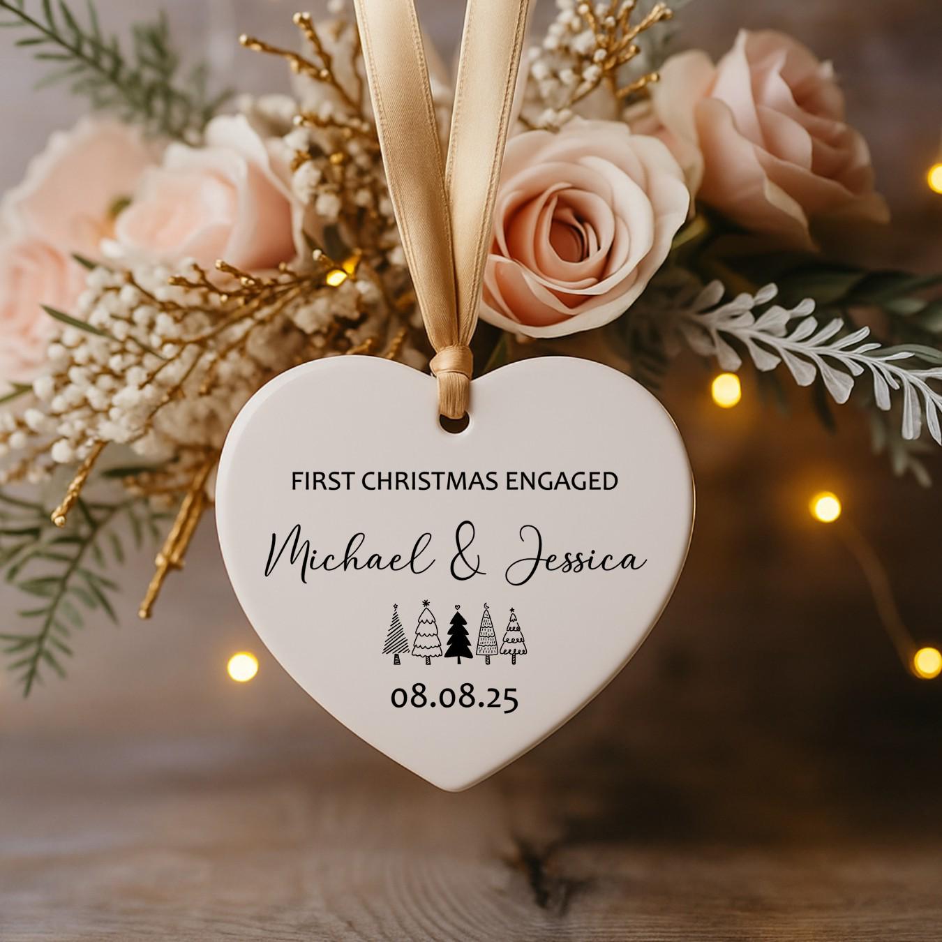 Engaged Ornament 2025 - Custom Engagement Ornament with Names & Date - Personalized Wedding Ornament