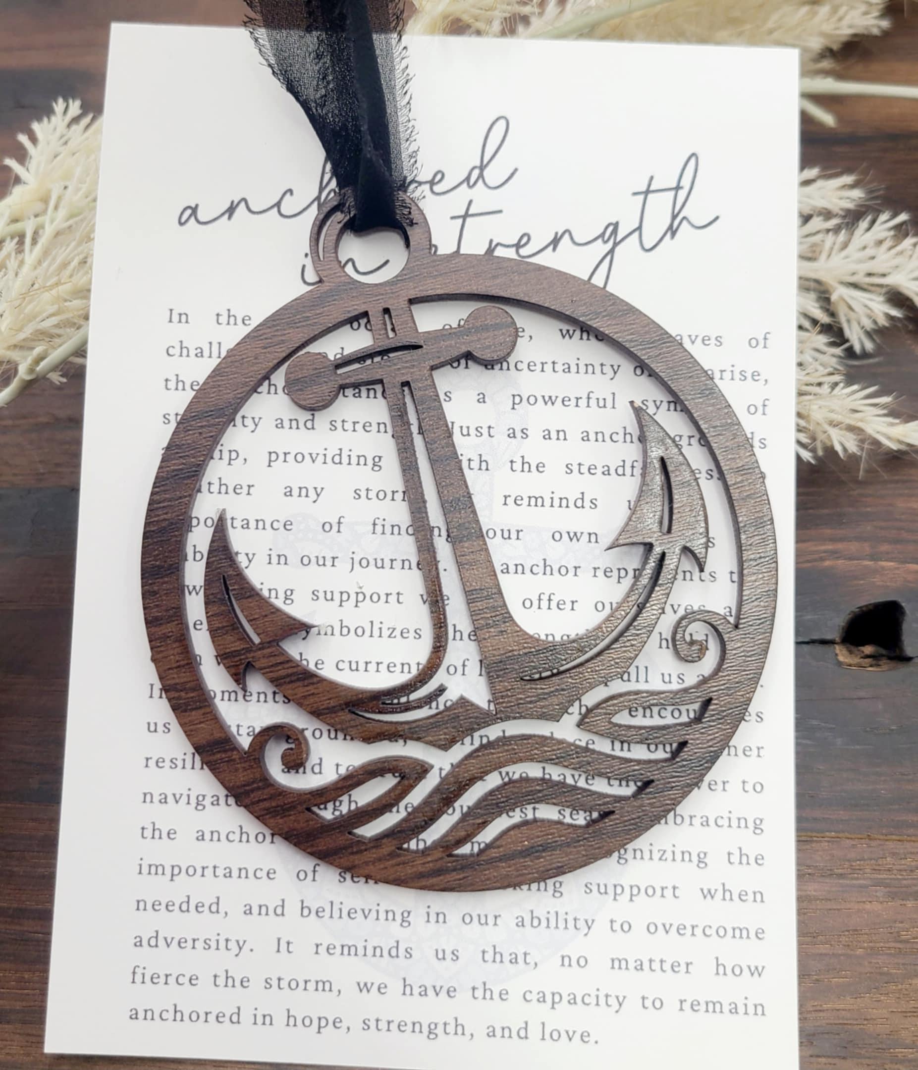 Anchor - Anchored in Strength Wood Story Card Ornament