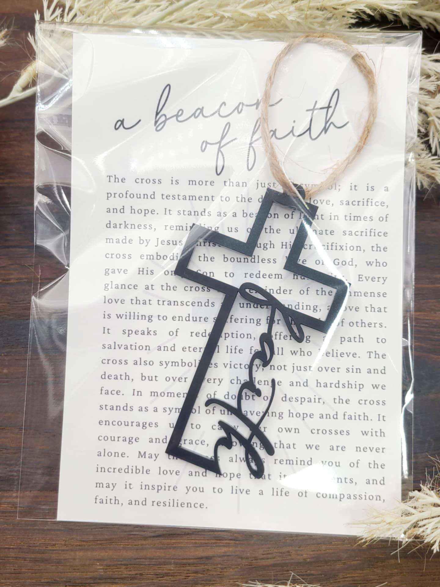 Beacon of Faith Wood Cross Story Card Ornament, Faith Cross Ornament, religious gift