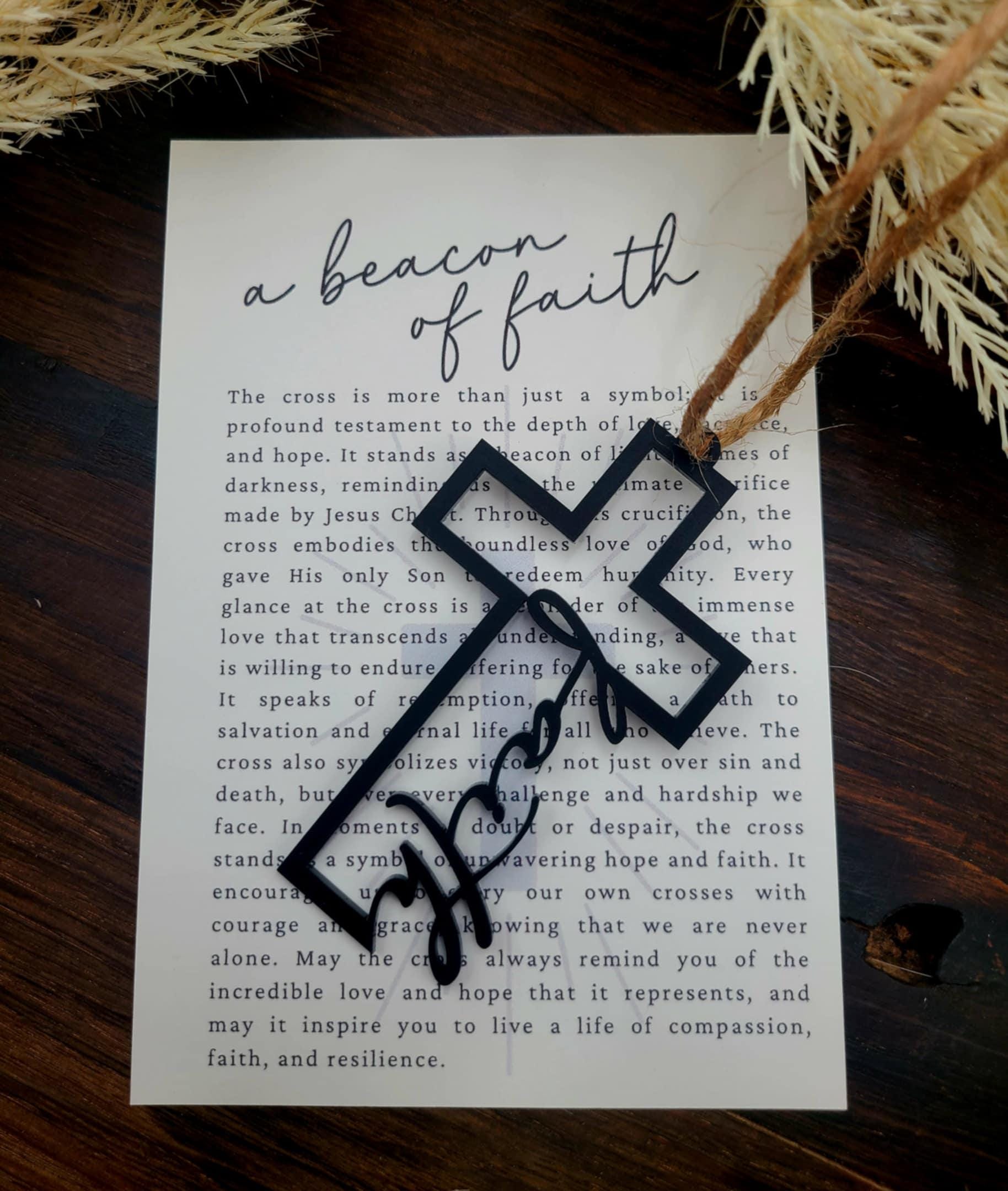 Beacon of Faith Wood Cross Story Card Ornament, Faith Cross Ornament, religious gift