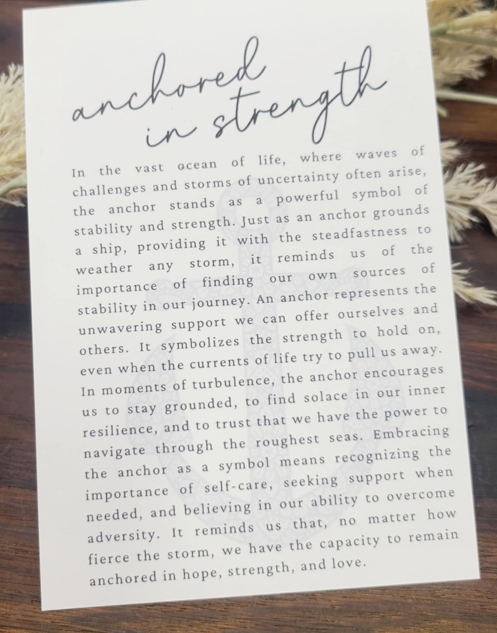 Anchor - Anchored in Strength Wood Story Card Ornament