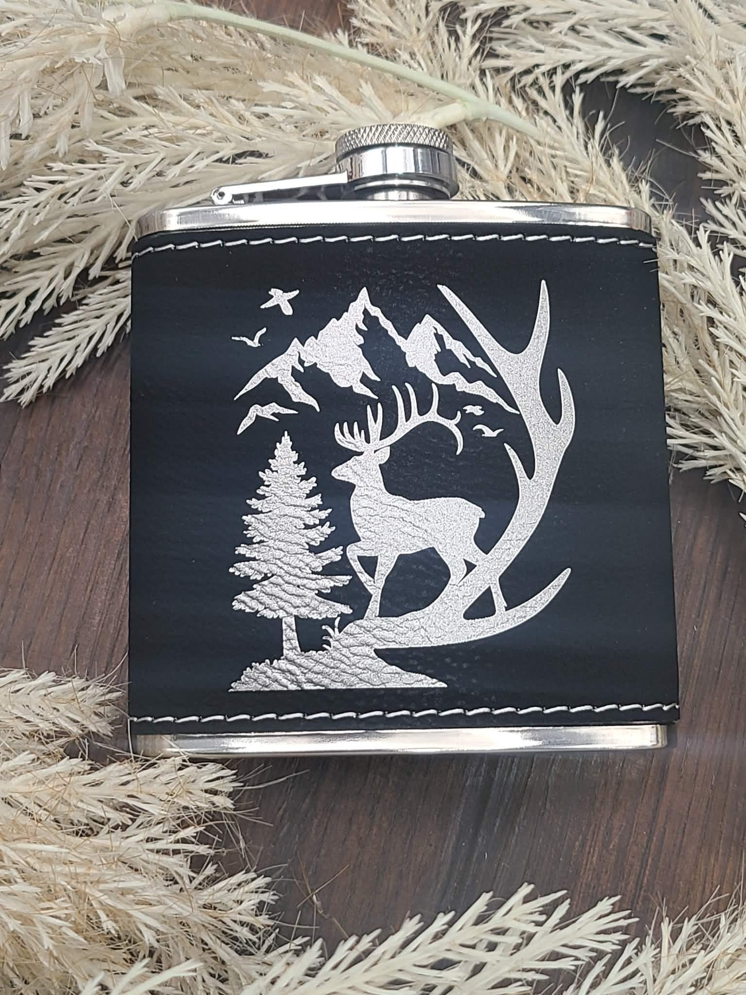 Personalized Leather Hip Flask • Engraved 6oz Whiskey Flask