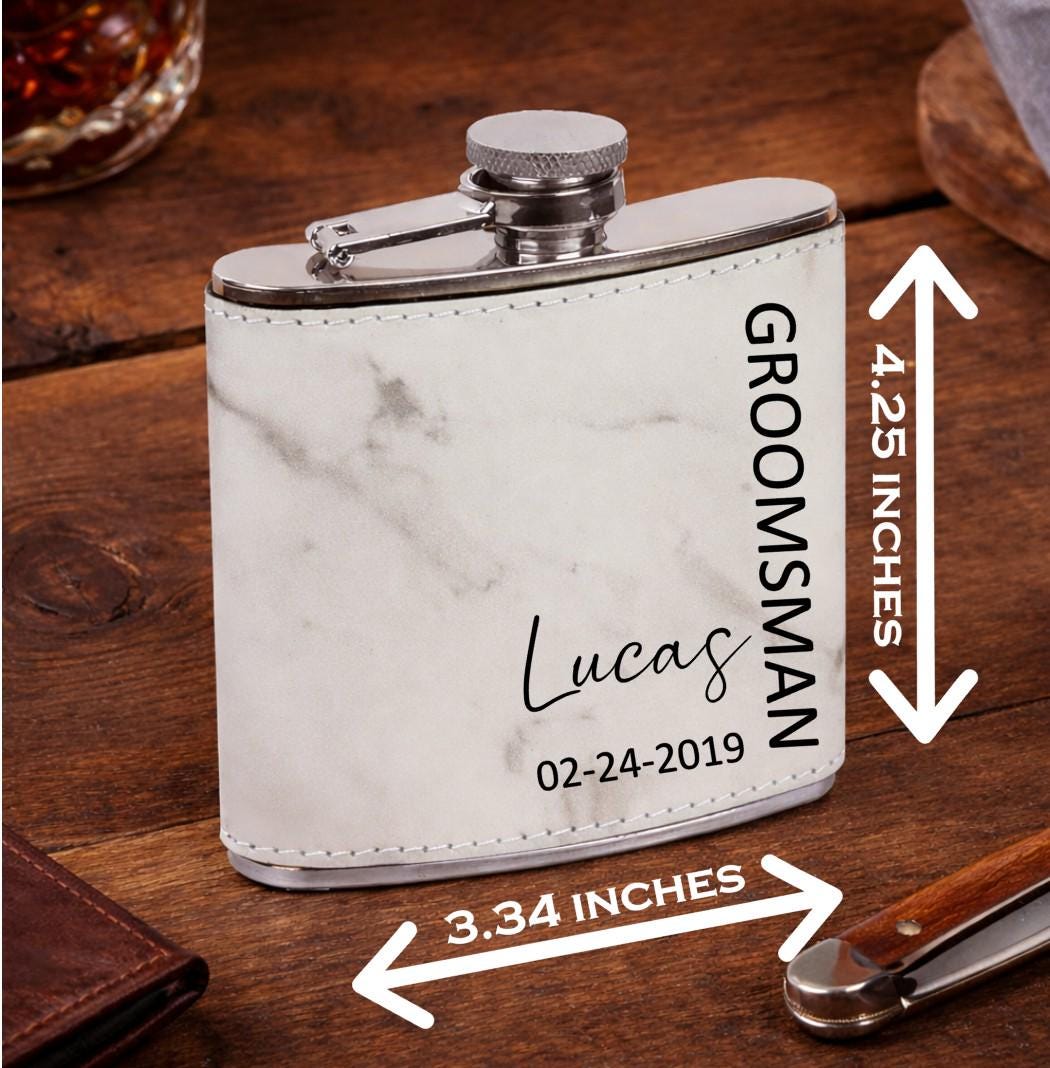 Personalized Leather Hip Flask • Engraved 6oz Whiskey Flask