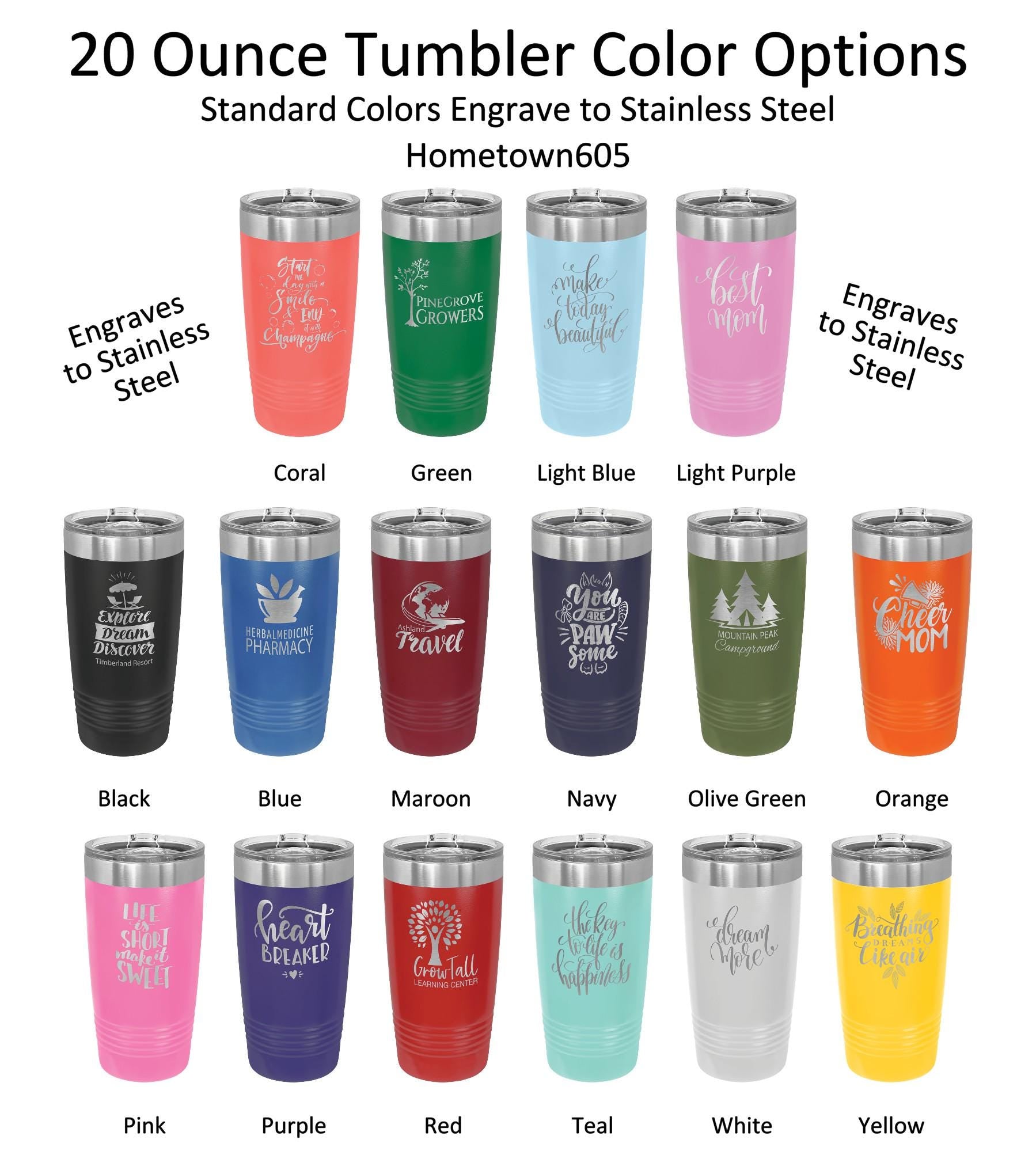 Custom Logo 20oz Tumbler • Bulk Laser Engraved Stainless Steel Cups • Business Branding Drinkware