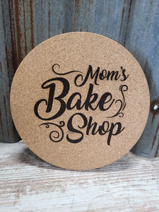 Mom's Bake Shop Custom Thick Circular Cork Kitchen Trivet