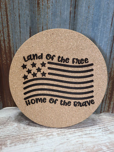 Land of the Free, Home of the Brave Custom Thick Circular Cork Kitchen Trivet
