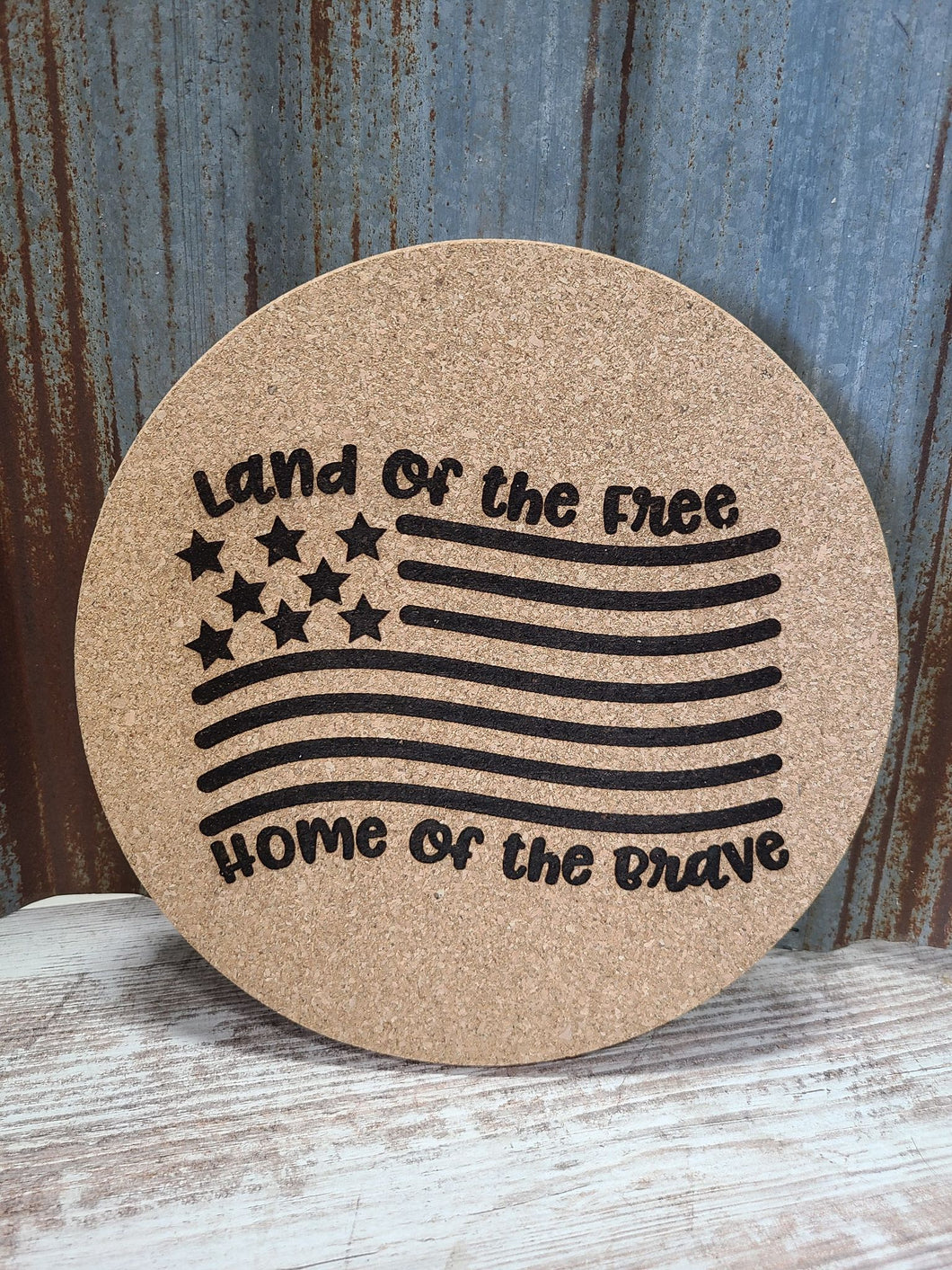 Land of the Free, Home of the Brave Custom Thick Circular Cork Kitchen Trivet