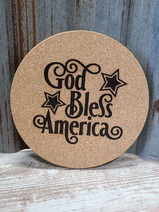 God Bless America Custom Thick Circular Cork Kitchen Trivet