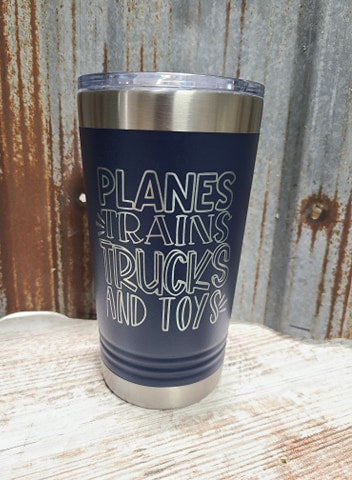 Planes Trains Trucks and Toys kids 16 ounce tumbler