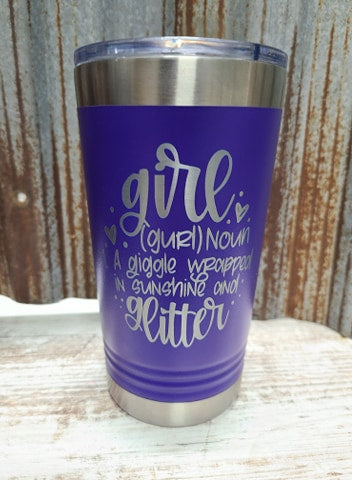 Girl gurl glitter kids 16 ounce tumbler