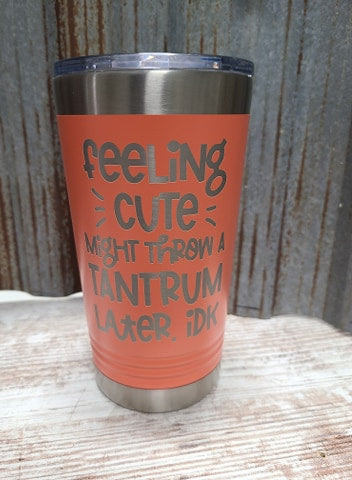 Feeling cute might throw a tantrum later kids 16 ounce tumbler