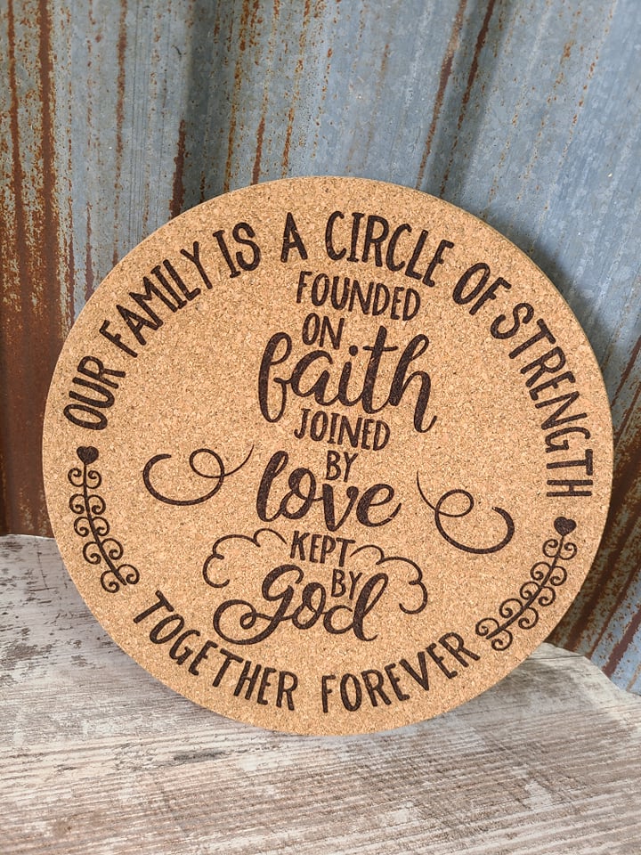 Our Family is a Circle of Strength Custom Thick Circular Cork Kitchen Trivet
