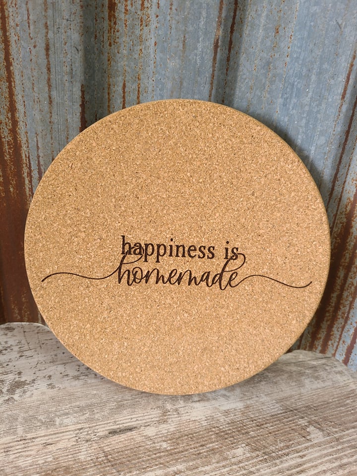 Happiness is Homemade Thick Circular Cork Kitchen Trivet