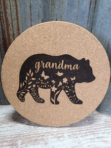 Grandma Bear Custom Thick Circular Cork Kitchen Trivet