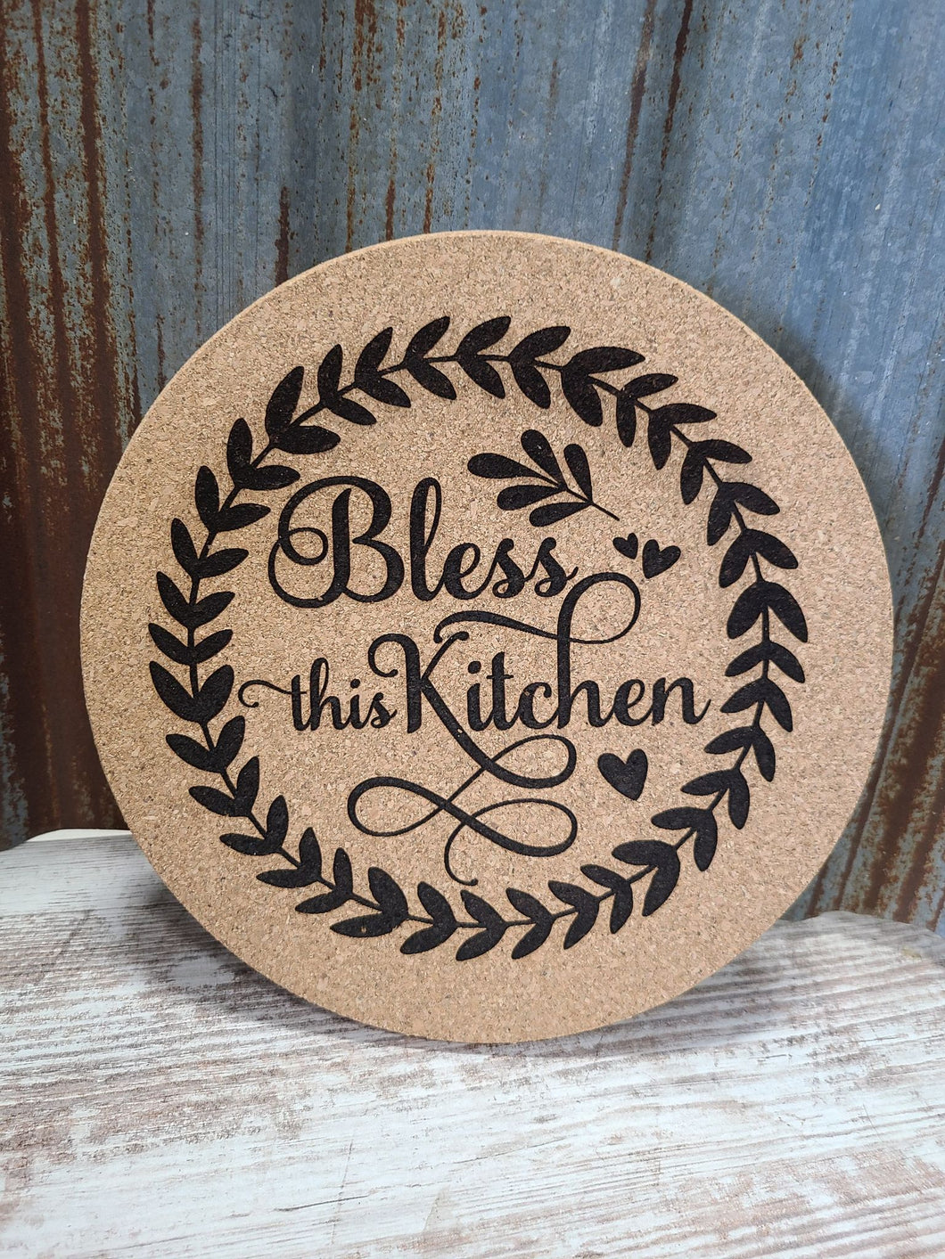 Bless this Kitchen Custom Thick Circular Cork Kitchen Trivet