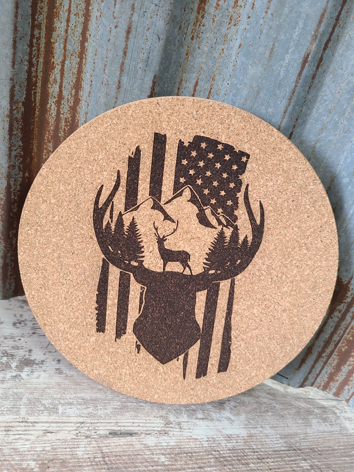 USA Deer Custom Thick Circular Cork Kitchen Trivet
