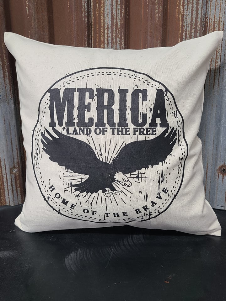 Merica Land of the Free, Home of the Brave 16x16 Canvas Pillow Cover