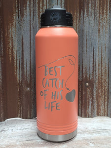 Best catch of his life coral water bottle