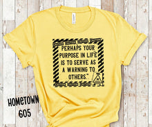 Load image into Gallery viewer, Perhaps your purpose in life is to serve as a warning to others t-shirt, graphic tee