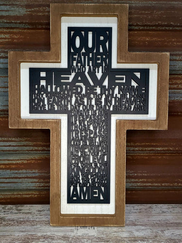 3D Layered Laser Engraved Cross, The Lord's Prayer