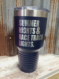 Summer nights & race track lights navy 30 ounce tumbler