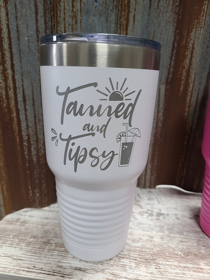 Tanned & Tipsy White 30 ounce tumbler