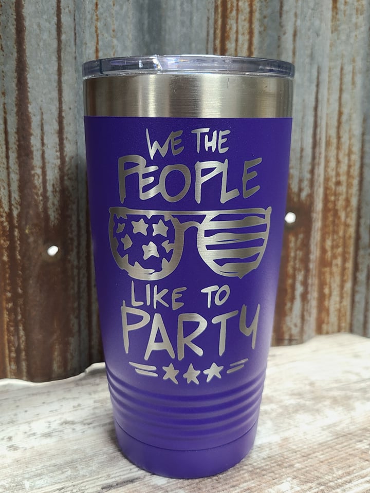 We the people Like to Party, purple 20 ounce Polar Camel Tumbler